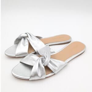 Veronica Beard Seraphina Twisted Slide Sandals Metallic Silver Size US7.5 EU38